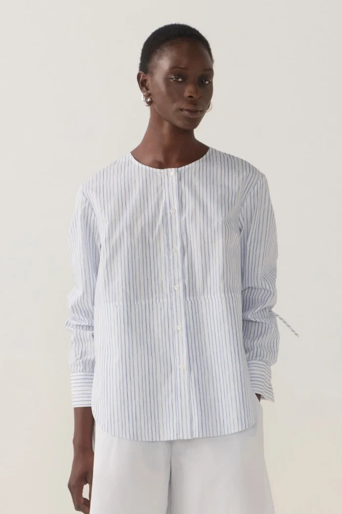 Clarissa Shirt | Blue Double Stripe Poplin