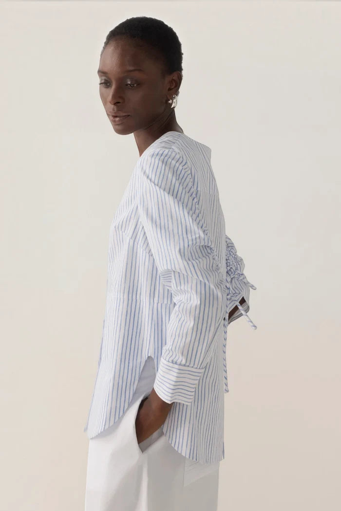 Clarissa Shirt | Blue Double Stripe Poplin