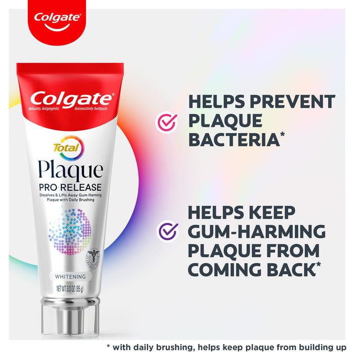 Colgate Total Plaque Pro Release Whitening Toothpaste, Mint, 3oz