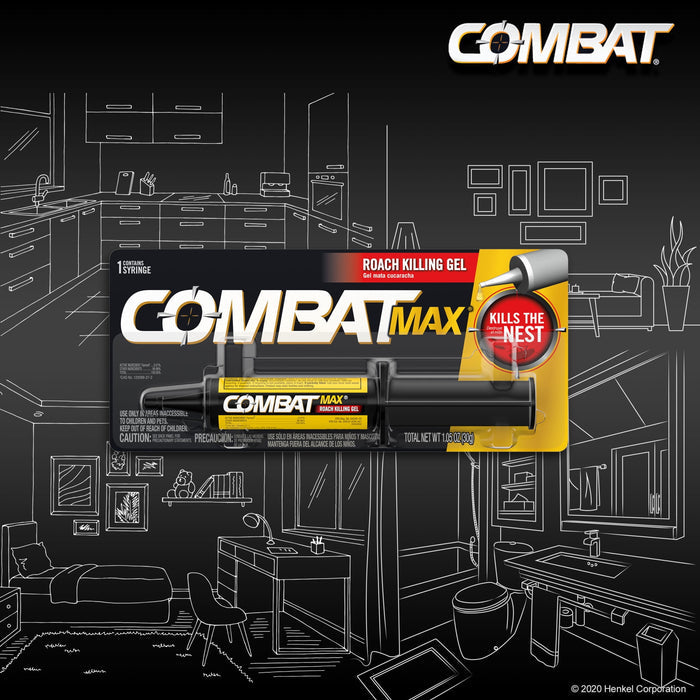 Combat Max Roach Killing Gel for Indoor and Outdoor Use, 1 Syringe, 1.05 Ounces