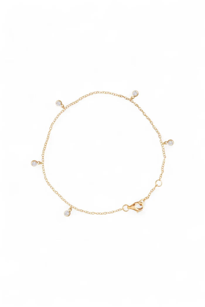 CZ Bezel Scattered Drop Bracelet | Gold