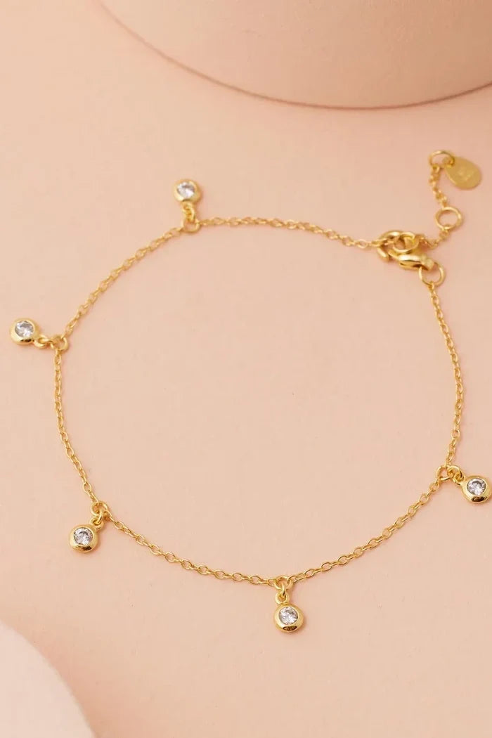 CZ Bezel Scattered Drop Bracelet | Gold