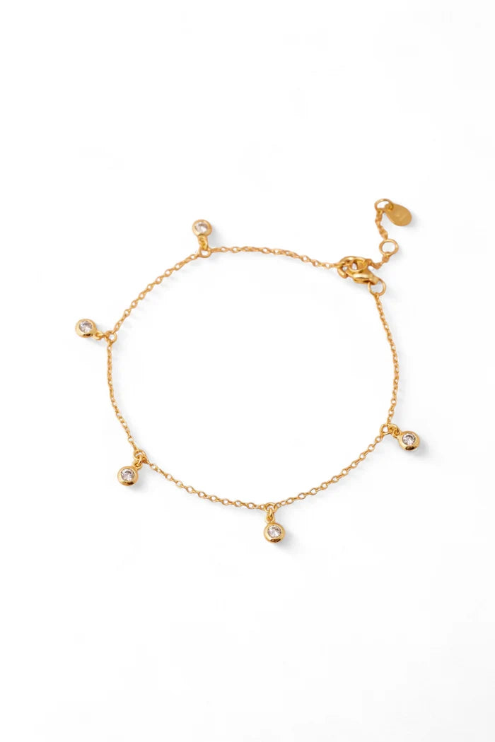 CZ Bezel Scattered Drop Bracelet | Gold