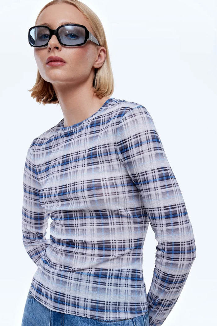 Daisy Long Sleeve Top | Faded Check