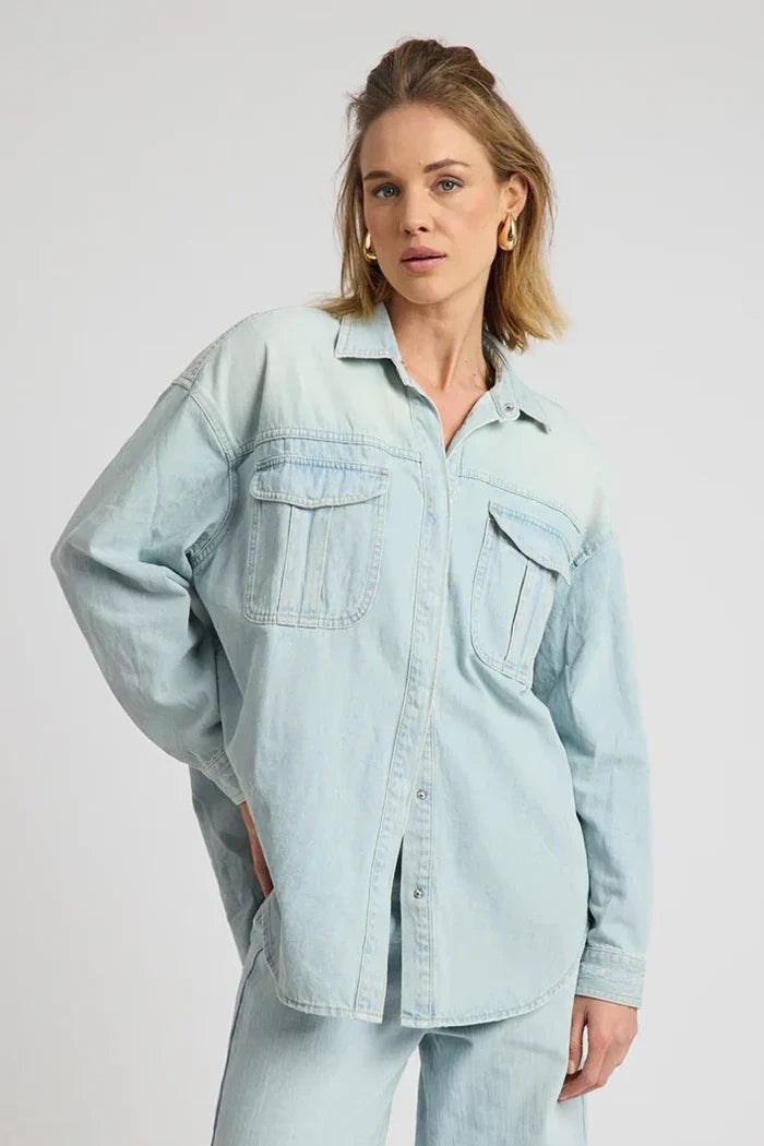 Daydream Heart Oversized Denim Shirt | Sea Mist Blue
