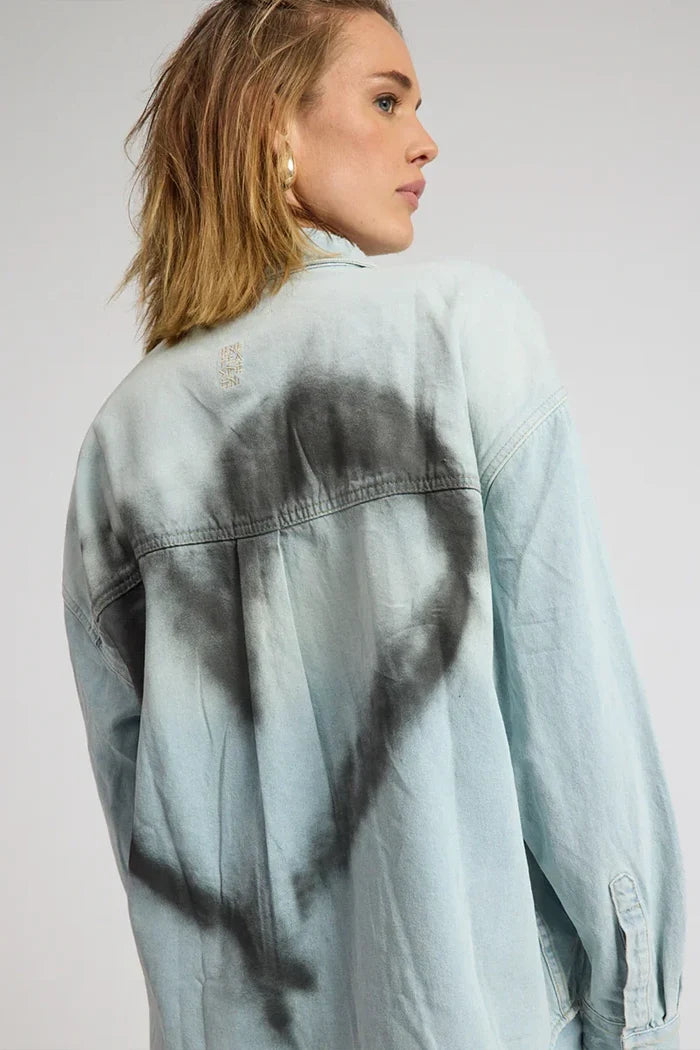 Daydream Heart Oversized Denim Shirt | Sea Mist Blue