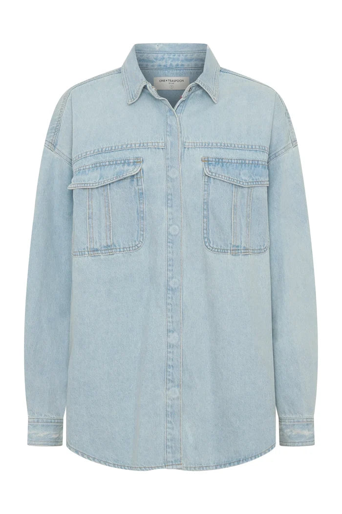 Daydream Heart Oversized Denim Shirt | Sea Mist Blue