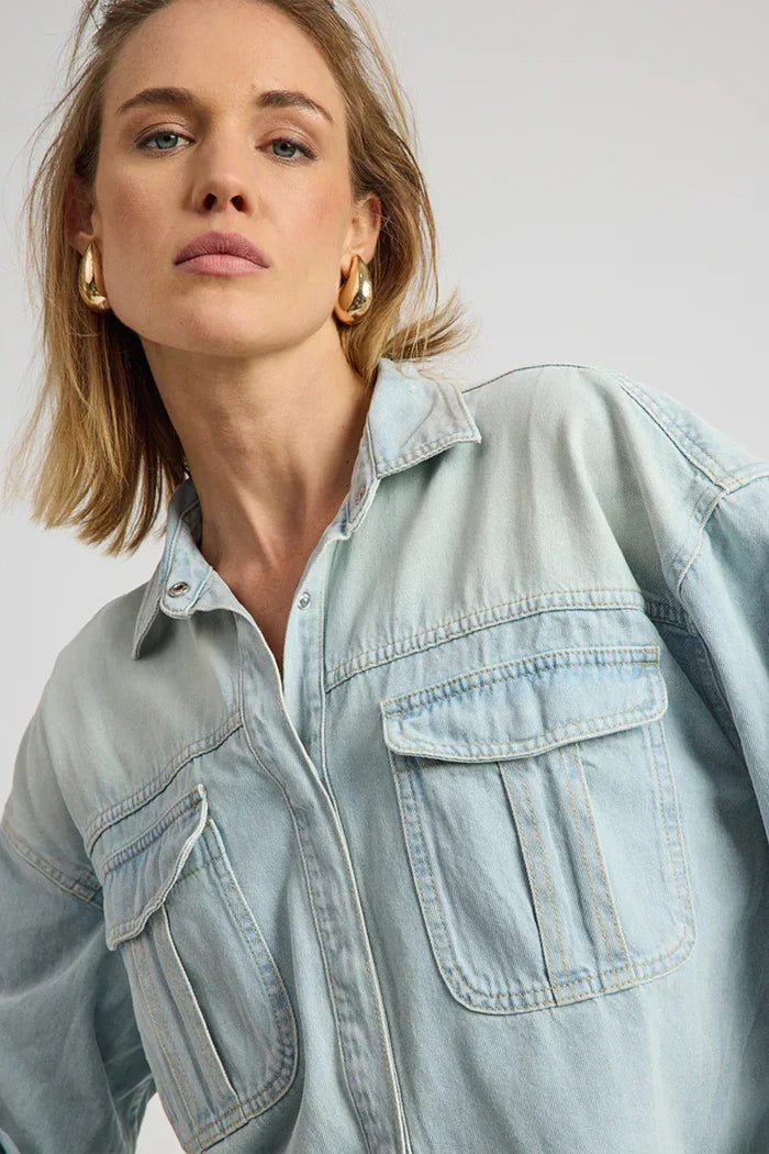 Daydream Heart Oversized Denim Shirt | Sea Mist Blue