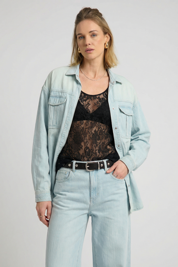 Daydream Heart Oversized Denim Shirt | Sea Mist Blue