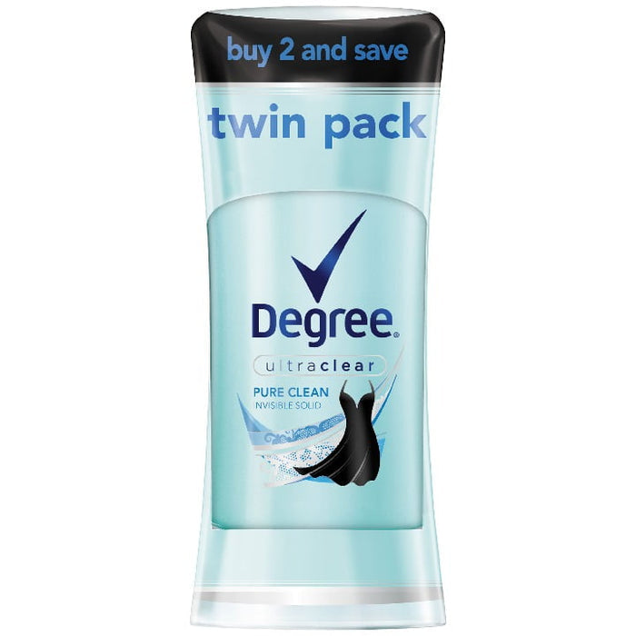Degree Ultra Clear Long Lasting Women's Antiperspirant Deodorant Stick Twin Pack, Pure Clean, 2.6 oz