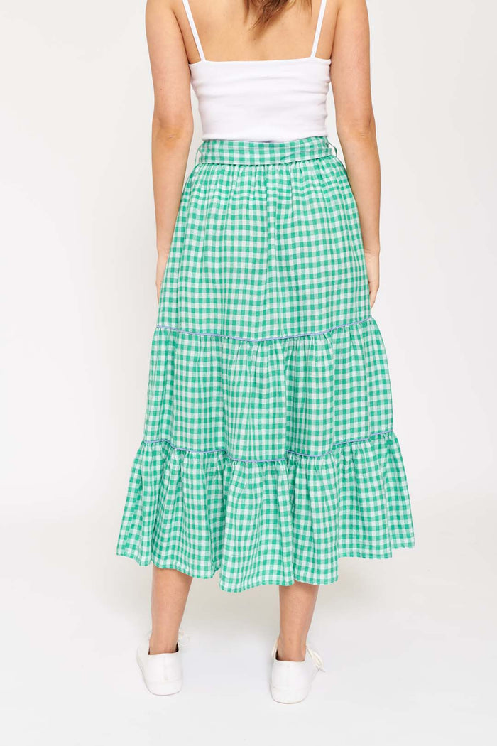 Delilah Linen Skirt in Spearmint Gingham