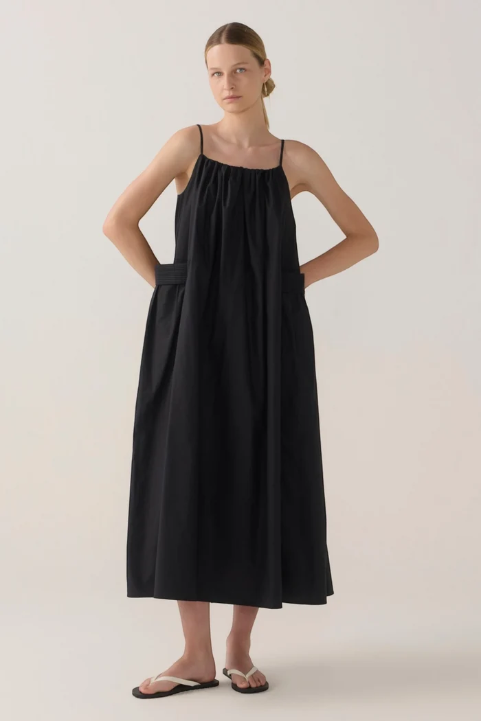 Delphine Dress | Black Cotton Tencel
