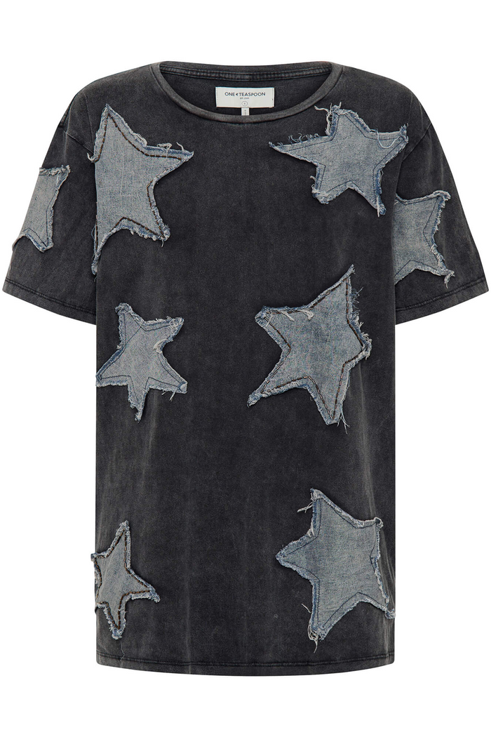 Denim Star Hand Embellished Boyfriend Tee | Charcoal