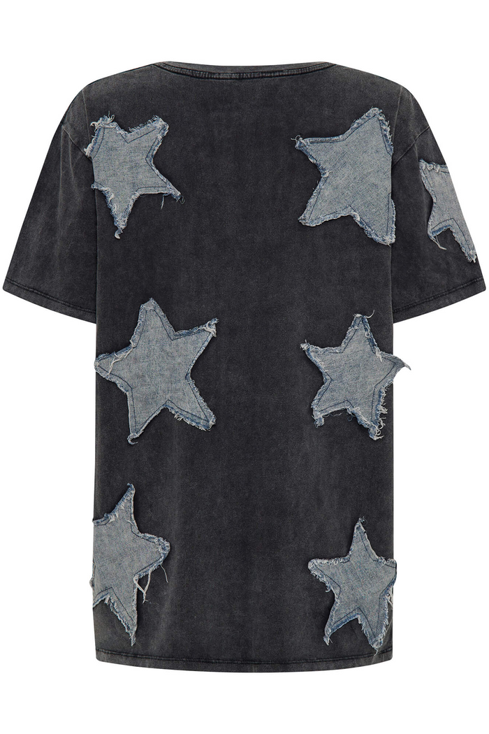 Denim Star Hand Embellished Boyfriend Tee | Charcoal