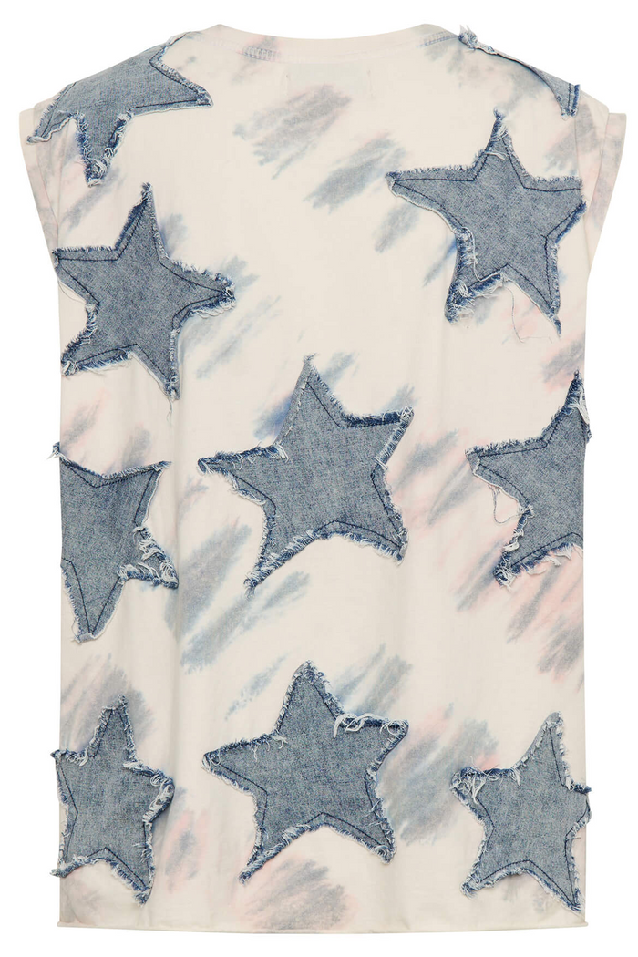 Denim Star Tie Dye Oversized Tank Top | Ivory / Blue