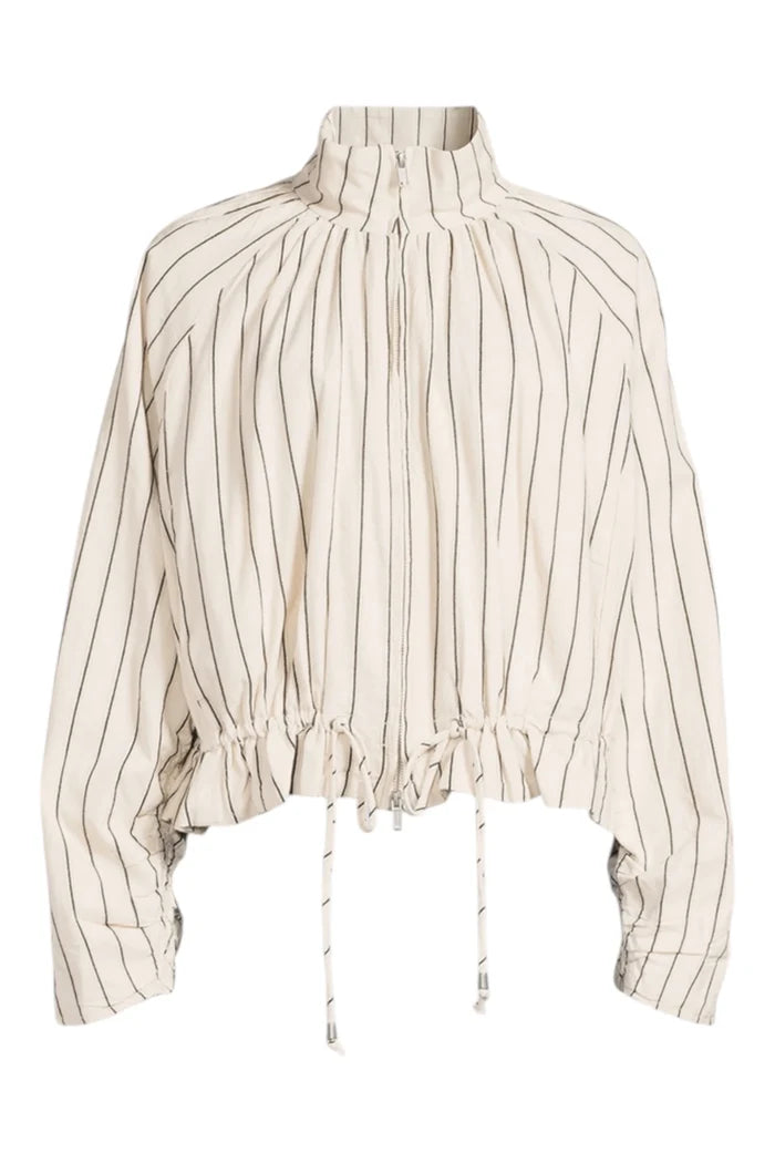 Devon Striped Balloon Funnel-Neck Jacket | Ivory Combo