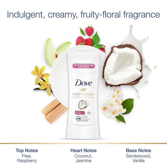 Dove Advanced Care Long Lasting Women's Antiperspirant Deodorant Stick, Caring Coconut, 2.6 oz