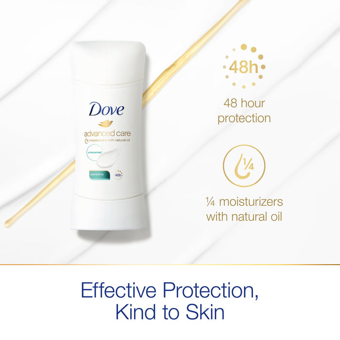 Dove Advanced Care Long Lasting Women's Antiperspirant Deodorant Stick, Unscented, 2.6 oz
