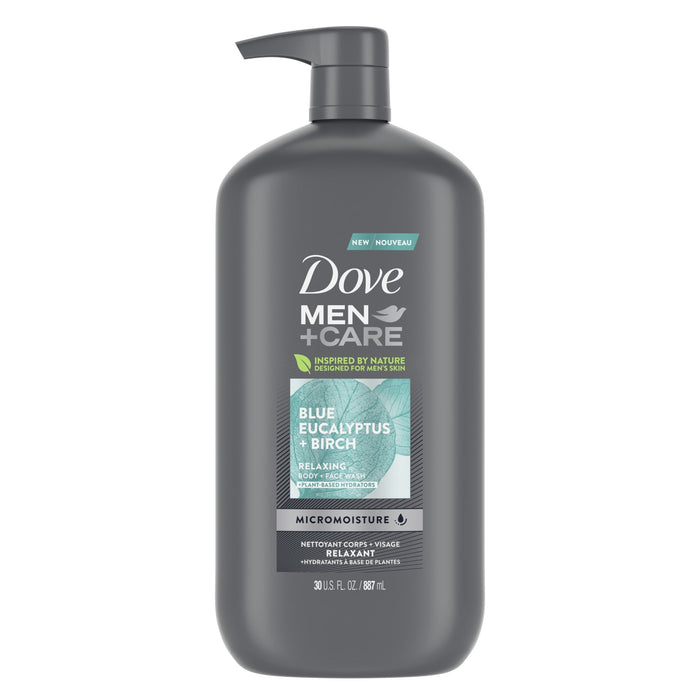 Dove Men+Care Relaxing Hydrating Face and Body Wash, Blue Eucalyptus and Birch, 30 fl oz