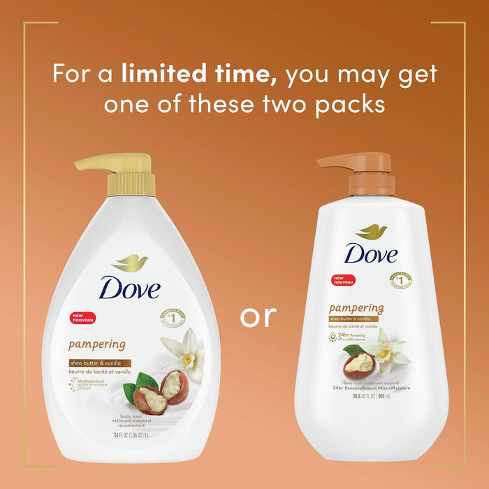 Dove Pampering Long Lasting Gentle Body Wash, Shea Butter and Vanilla, 30 fl oz