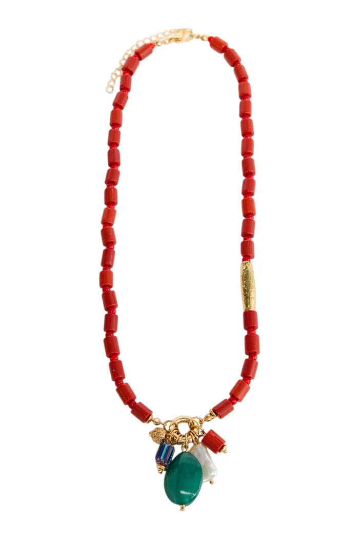 Elias Necklace | Aqua/Red