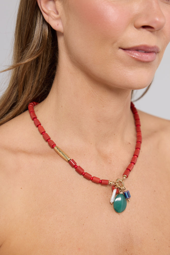 Elias Necklace | Aqua/Red