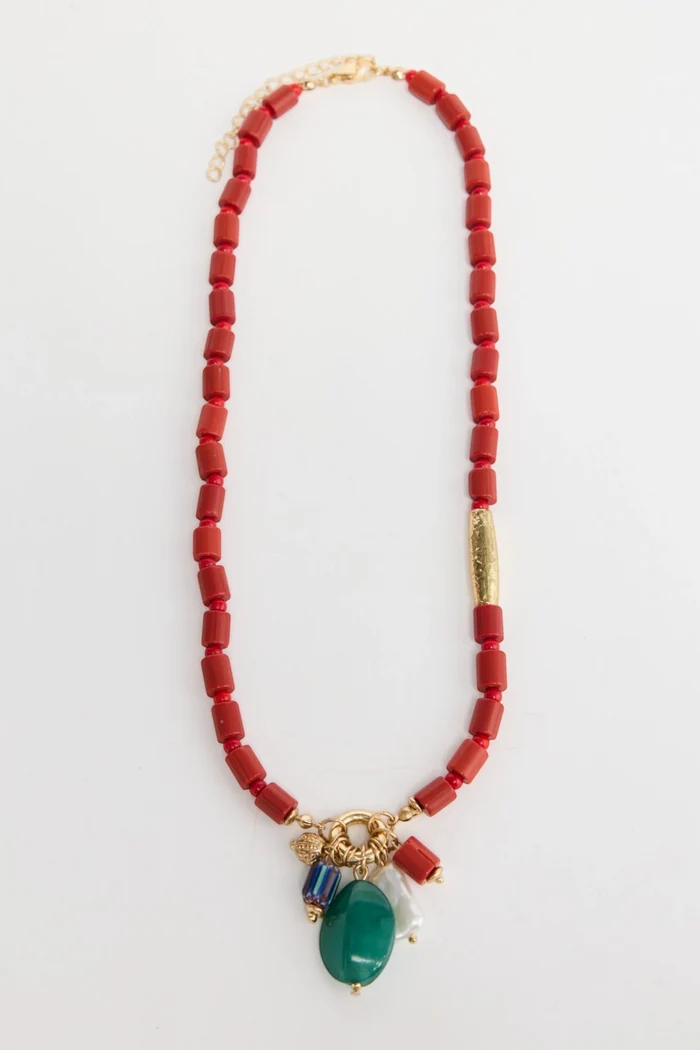 Elias Necklace | Aqua/Red