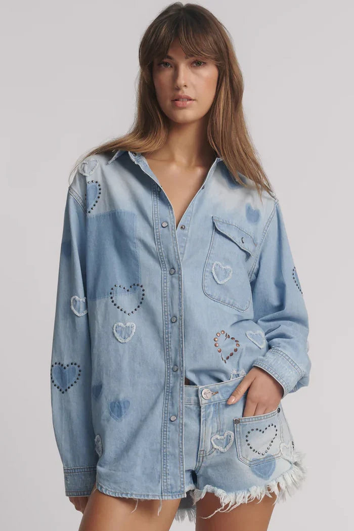 Everyday Studded Denim Shirt | Blue Heart