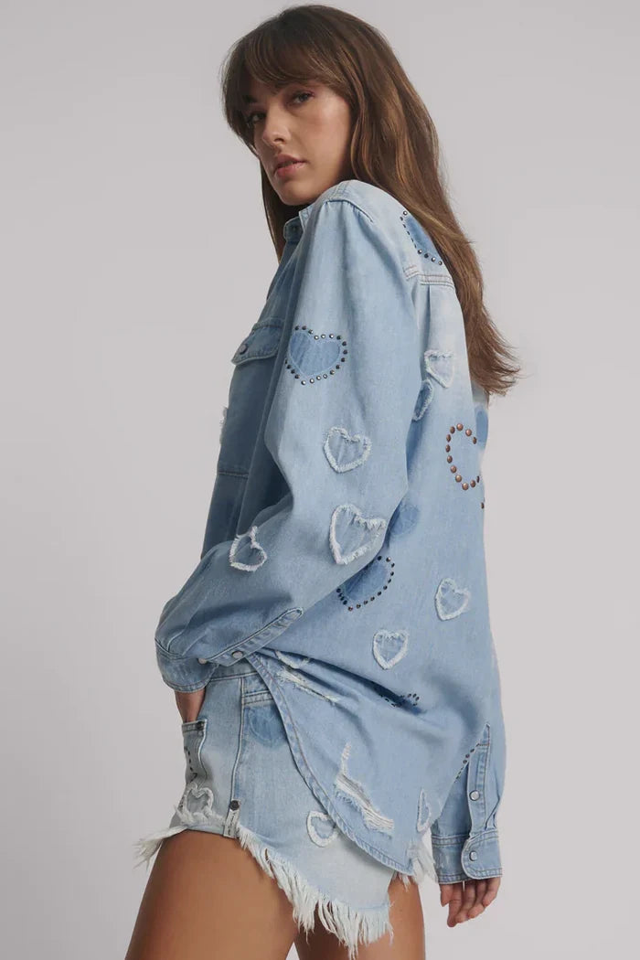 Everyday Studded Denim Shirt | Blue Heart