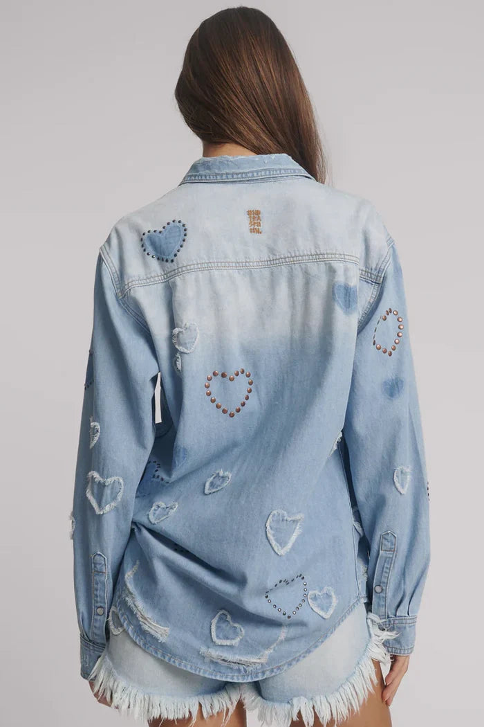 Everyday Studded Denim Shirt | Blue Heart