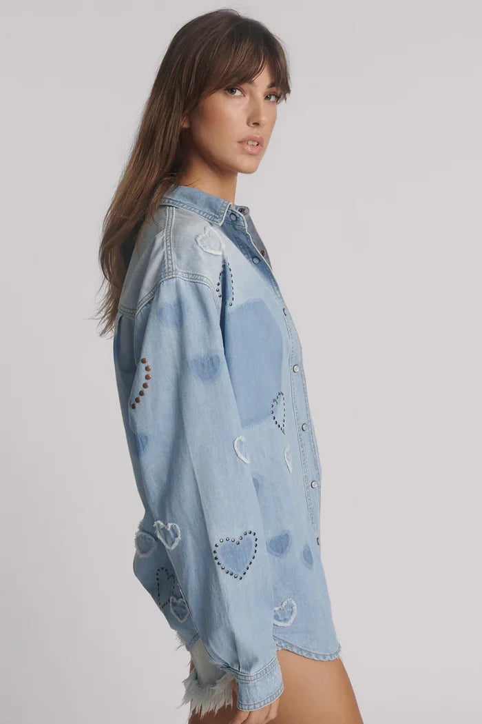 Everyday Studded Denim Shirt | Blue Heart