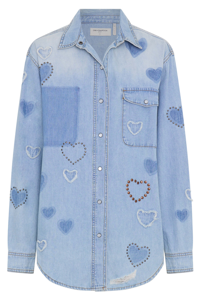 Everyday Studded Denim Shirt | Blue Heart