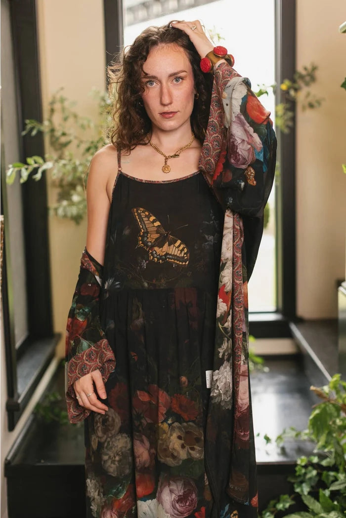 Flight of Fancy Bohéme Long Maxi Slip Dress w/Hummingbirds