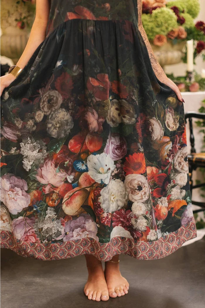 Flight of Fancy Bohéme Long Maxi Slip Dress w/Hummingbirds