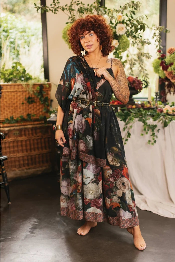 Flight of Fancy Bohéme Long Maxi Slip Dress w/Hummingbirds