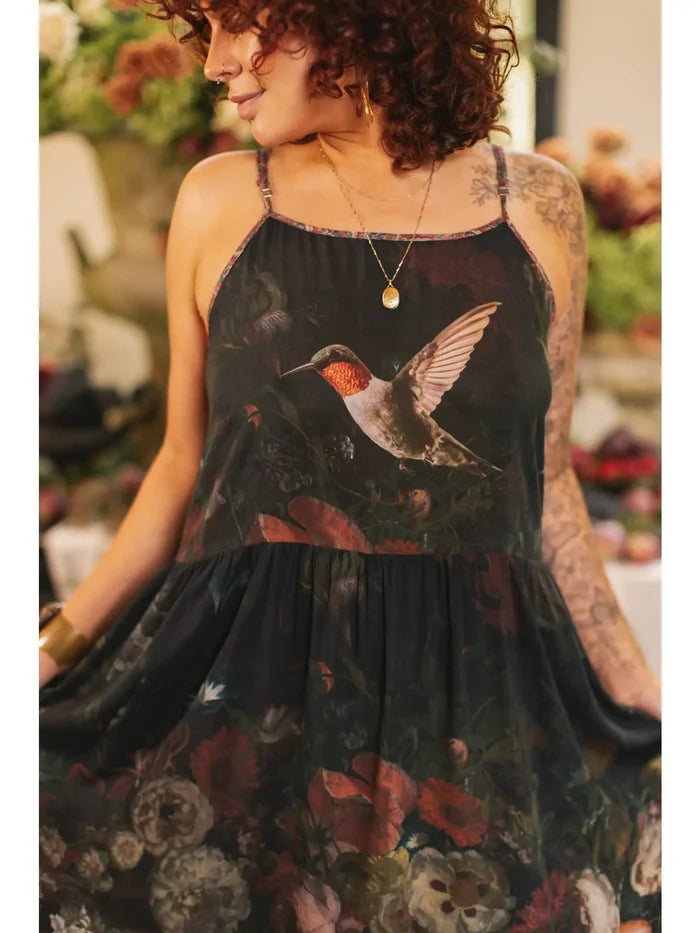 Flight of Fancy Bohéme Long Maxi Slip Dress w/Hummingbirds