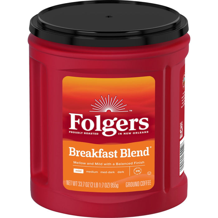 Folgers Breakfast Blend Ground Coffee, Smooth & Mild Coffee, 33.7 Ounce Canister