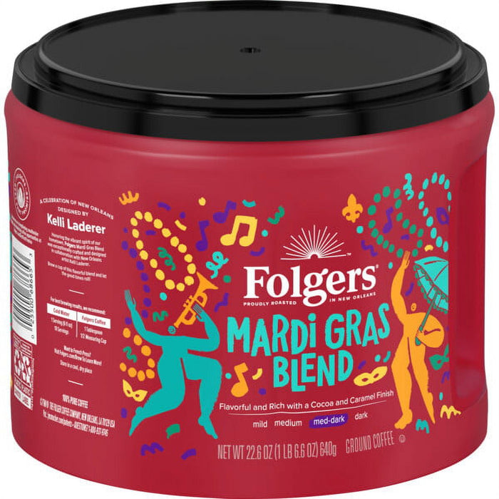 Folgers Mardi Gras Blend Medium-Dark Roast Coffee, 22.6 oz. Canister