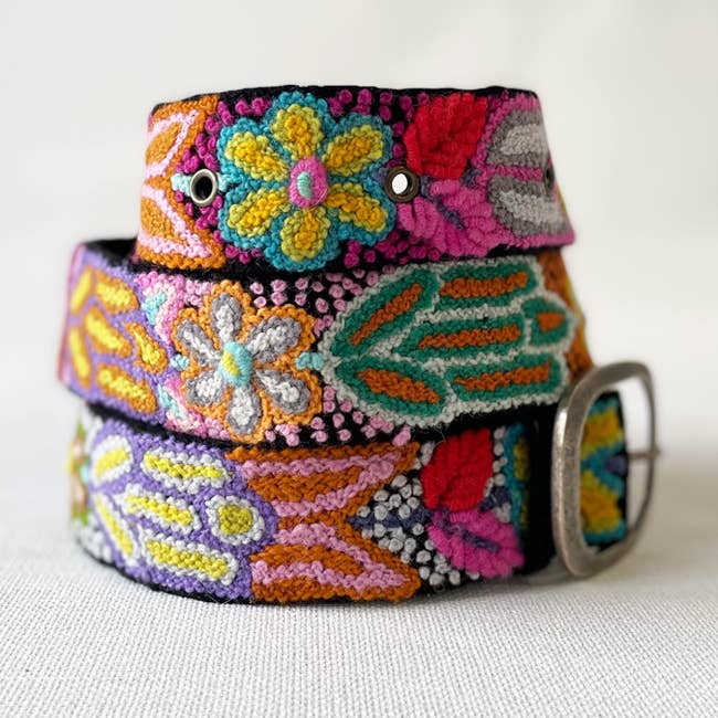 Folklorica Floral Embroidered Wool Belt | Black