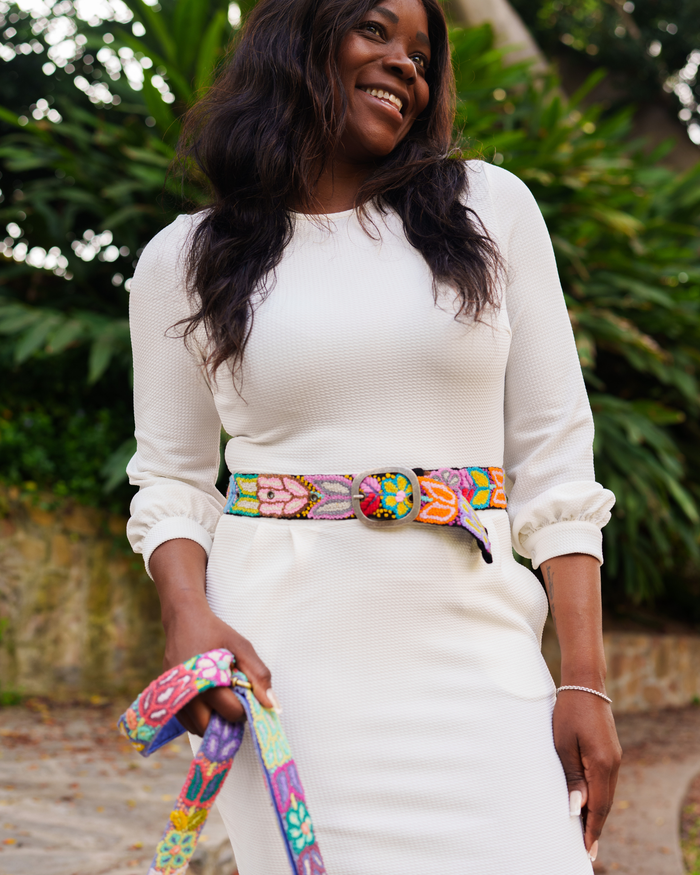 Folklorica Floral Embroidered Wool Belt | Black