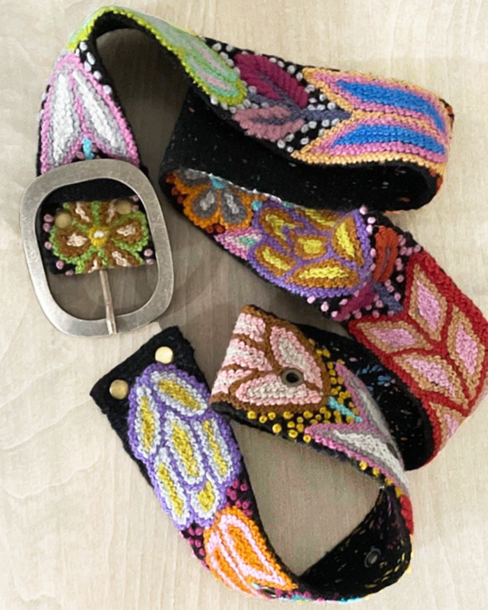 Folklorica Floral Embroidered Wool Belt | Black