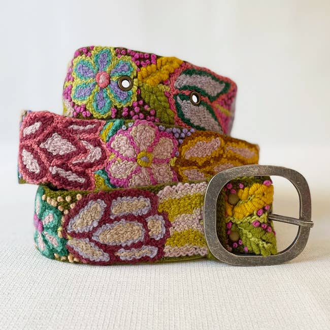 Folklorica Floral Embroidered Wool Belt | Olive