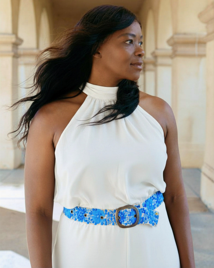 Forget-Me-Not Embroidered Wool Belt