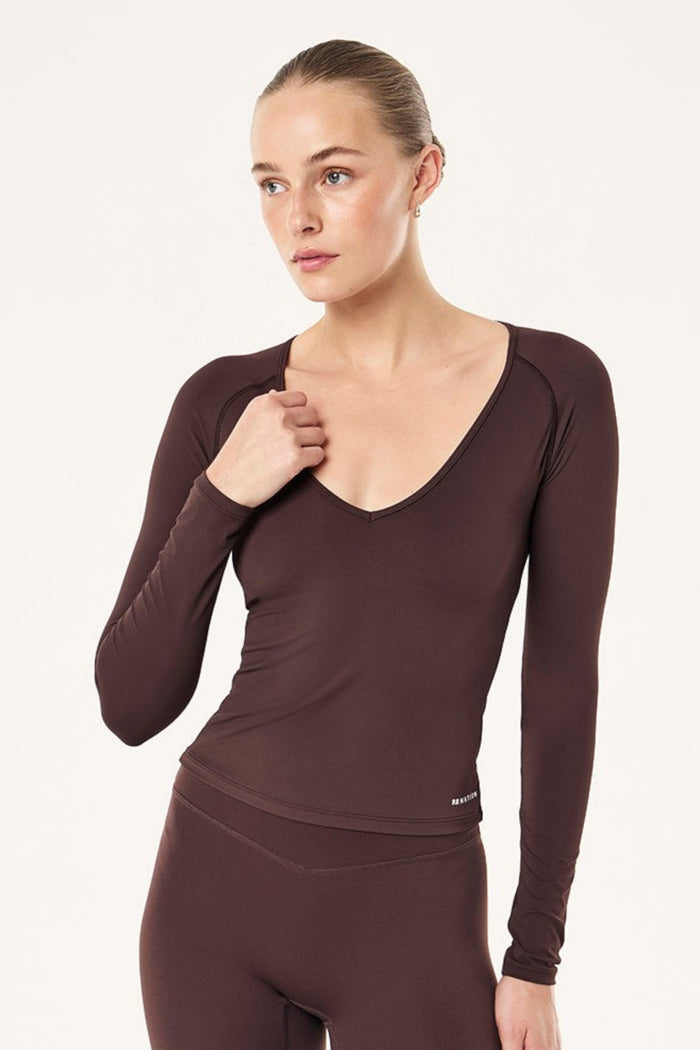 Foundation V Neck Long Sleeve Top | Dark Plum