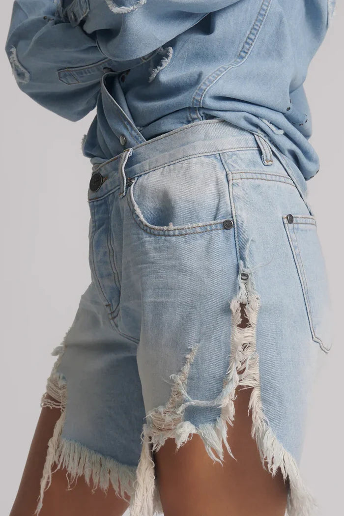 Frankies Low Waist Long Length Denim Shorts | Blue Heart