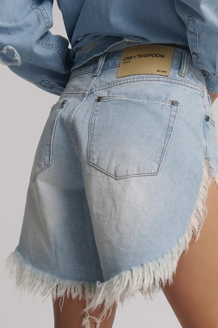 Frankies Low Waist Long Length Denim Shorts | Blue Heart