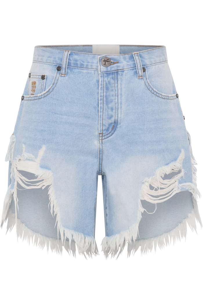Frankies Low Waist Long Length Denim Shorts | Blue Heart