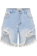 Frankies Low Waist Long Length Denim Shorts | Blue Heart