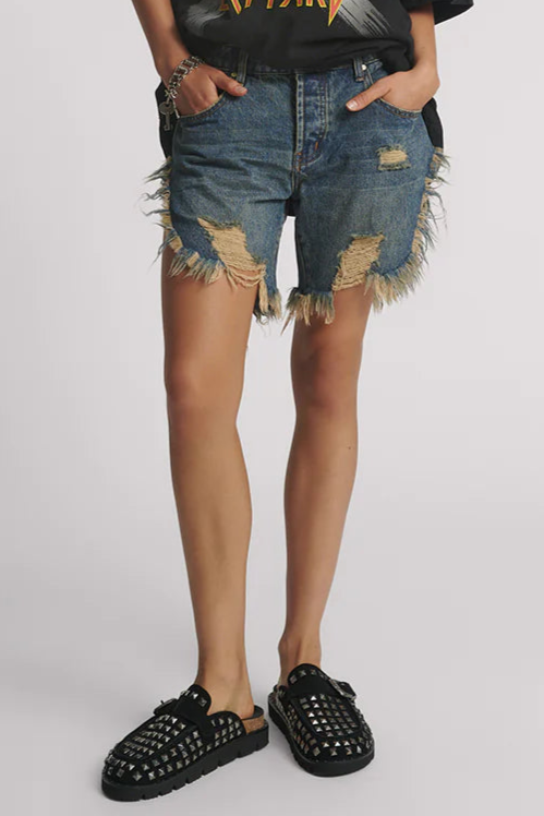 Frankies Low Waist Long Length Denim Shorts | Dirty Blue Love