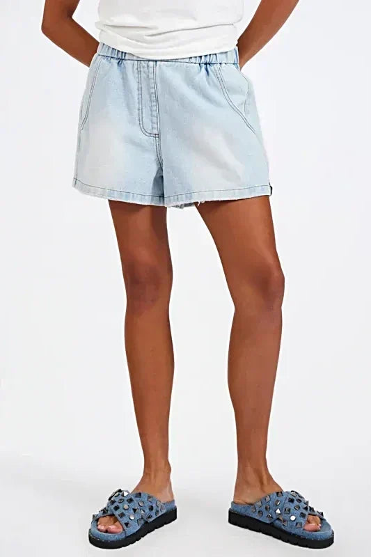 Funks High Waist Elasticated Flippy Denim Shorts | Blue Latte